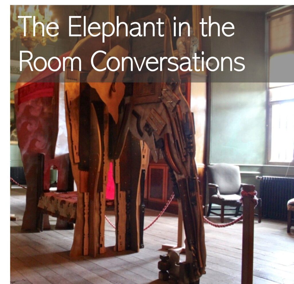 elephant statue made of wood and decorated in fabric on display in Powys Castel